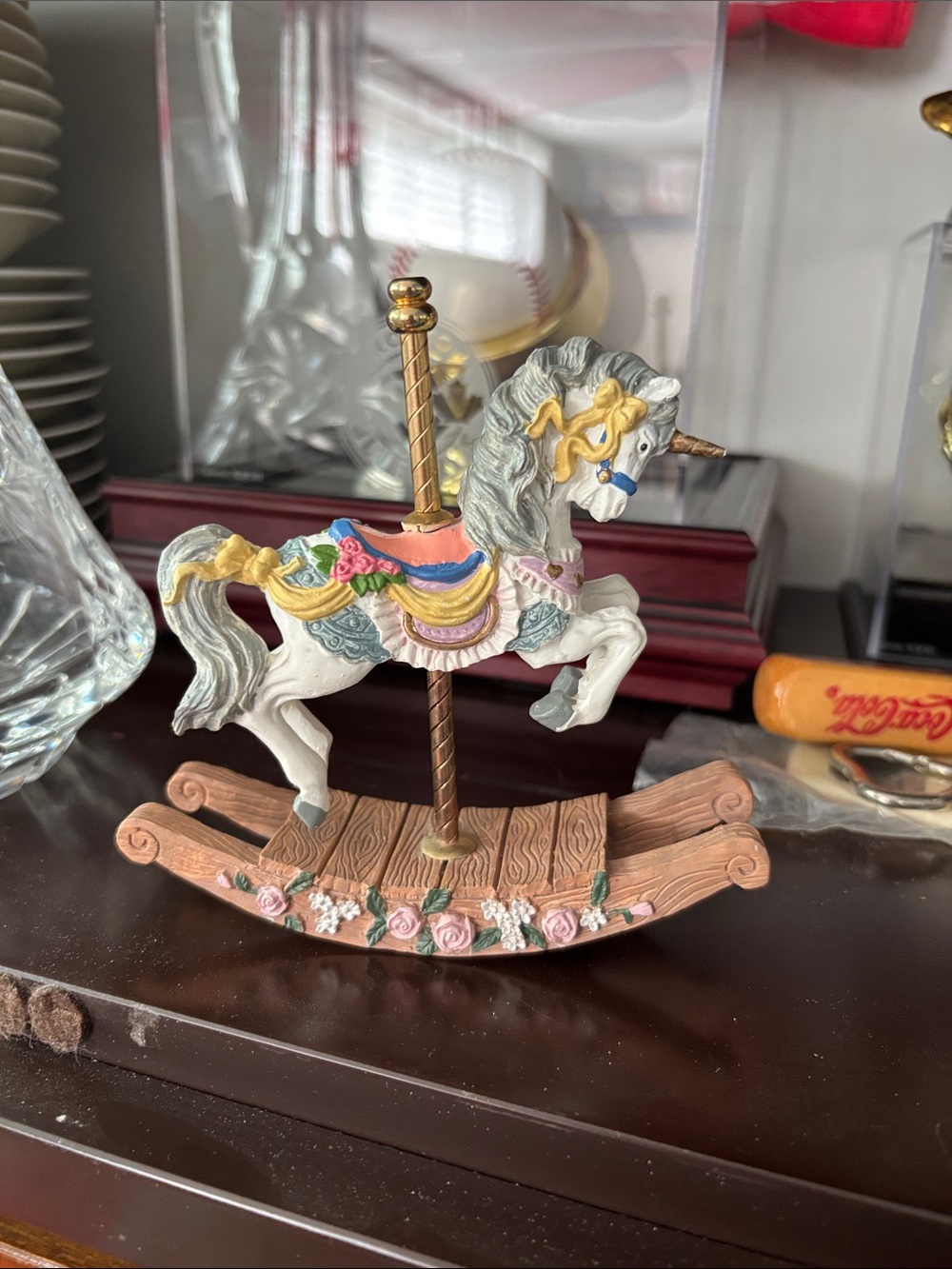 Decorative Carousel Horse Figurine in White, Pink & Gold